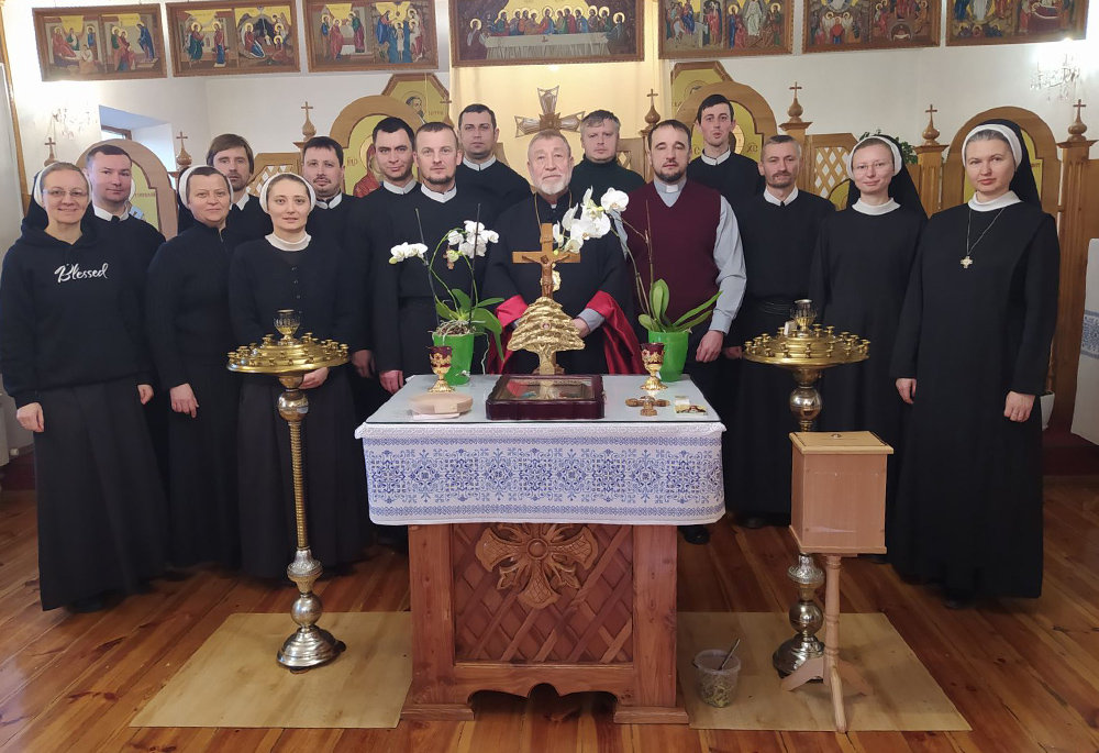 Sisters in Zaporizhzhia prayed the Divine Liturgy before their trip back to Lviv Feb. 24, the first day of the war. (Courtesy of Yeremiya Steblyna)