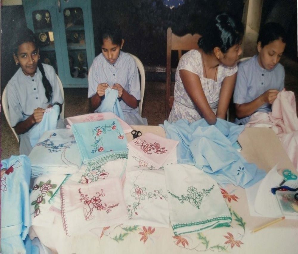 Students work on embroidery projects, one of many activities at class at the Centre for the Differently Abled. (Courtesy of Centre for the Differently Abled)