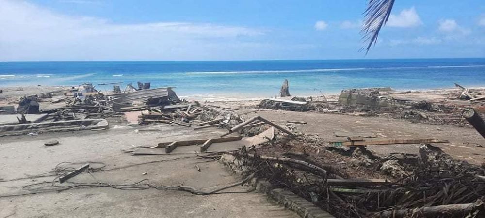 Debris is seen on a beach following a volcanic eruption and tsunami, in Nuku'alofa, Tonga, Jan. 18, in this picture obtained from social media. (CNS photo/Reuters/Broadcom Broadcasting FM87.5/Courtesy of Marian Kupu) 
