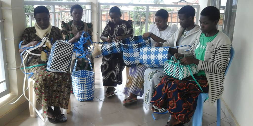 Ursuline novices weaving baskets, which cannot be sold in the current economy (Courtesy of Pétronille Chibelushi Tisa)