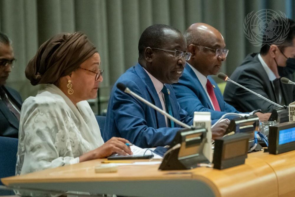 Collen Kelapile, second from left, president of the United Nations' Economic and Social Council, addresses the U.N. General Assembly's special high-level dialogue on "The Africa We Want" on July 20. 