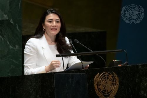 Maritza Chan Valverde: Maritza Chan Valverde, deputy permanent representative of Costa Rica to the United Nations, introduces a resolution on "the human right to a clean, healthy and sustainable environment" to the U.N. General Assembly on July 28.