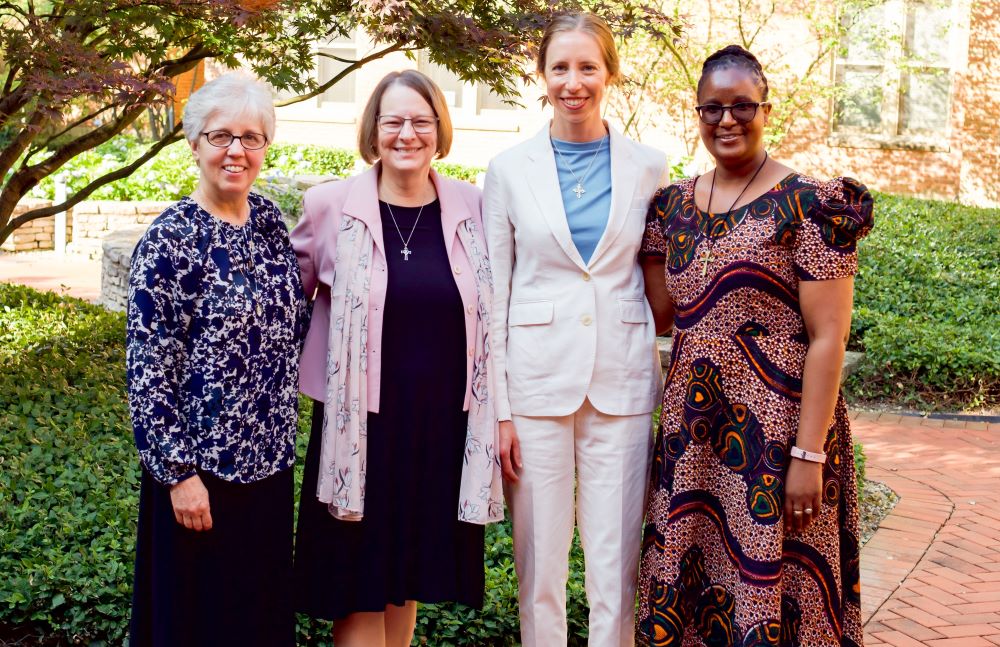 Annie Killian (second from right) is pictured at the Dominican Sisters of Peace motherhouse in Columbus, Ohio, July 3, 2022. With her are sisters in the Collaborative Dominican Novitiate, Hyde Park, Chicago, where she spent her canonical year.