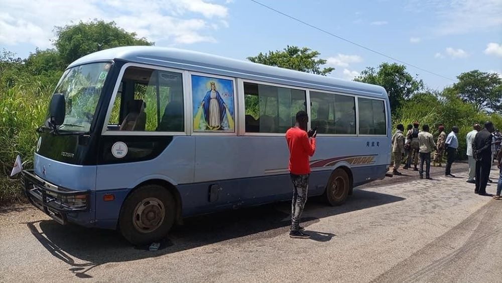 The bus that was carrying seven sisters and five men from the Torit Diocese to the Juba Archdiocese in South Sudan on Aug. 16, 2021 (Courtesy of Christine John Amaa)