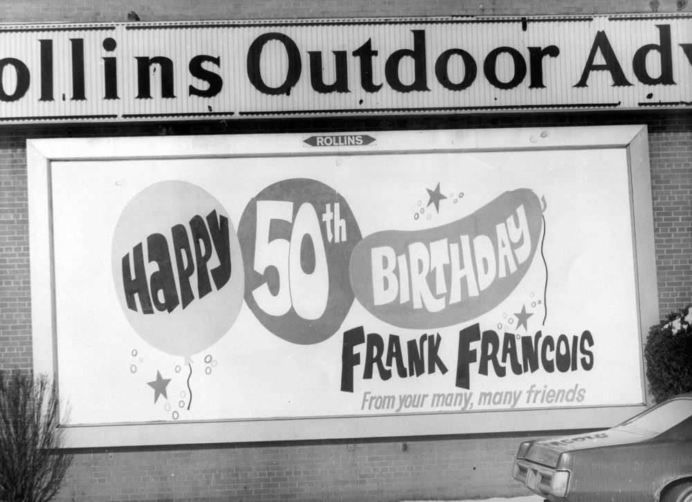 The billboard pictured here celebrated the 50th birthday of Sr. Susan Rose Francois' father. This is the final Horizons column for the author, who recently turned 50. (Courtesy of Susan Francois)