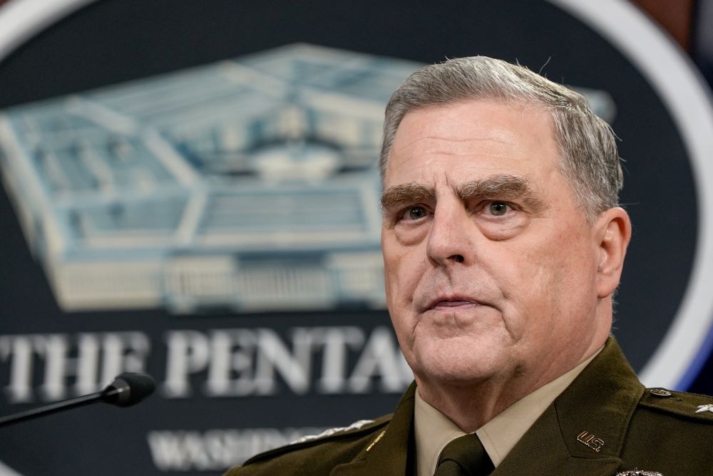Gen. Mark Milley, chairman of the Joint Chiefs of Staff, is on the hot seat amid reports about calling his Chinese counterpart to assure him not to worry about then-President Donald Trump starting a war. (CNS/Reuters/Ken Cedeno)