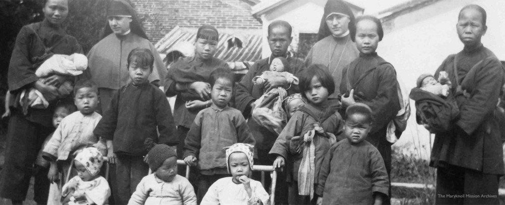Maryknoll Srs. Beatrice Meyer and Mary Rose Leifels at an orphanage in Yeung Kong, China, in 1937 (Courtesy of the Maryknoll Sisters)