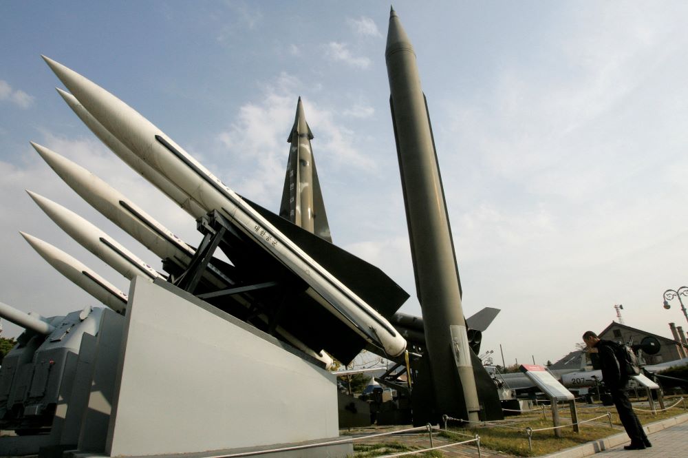 Models of a North Korean Scud-B missile and South Korean missiles are seen Nov. 4, 2009, at the Korean War Memorial Museum in Seoul. (CNS/Reuters/Choi Bu-Seok)