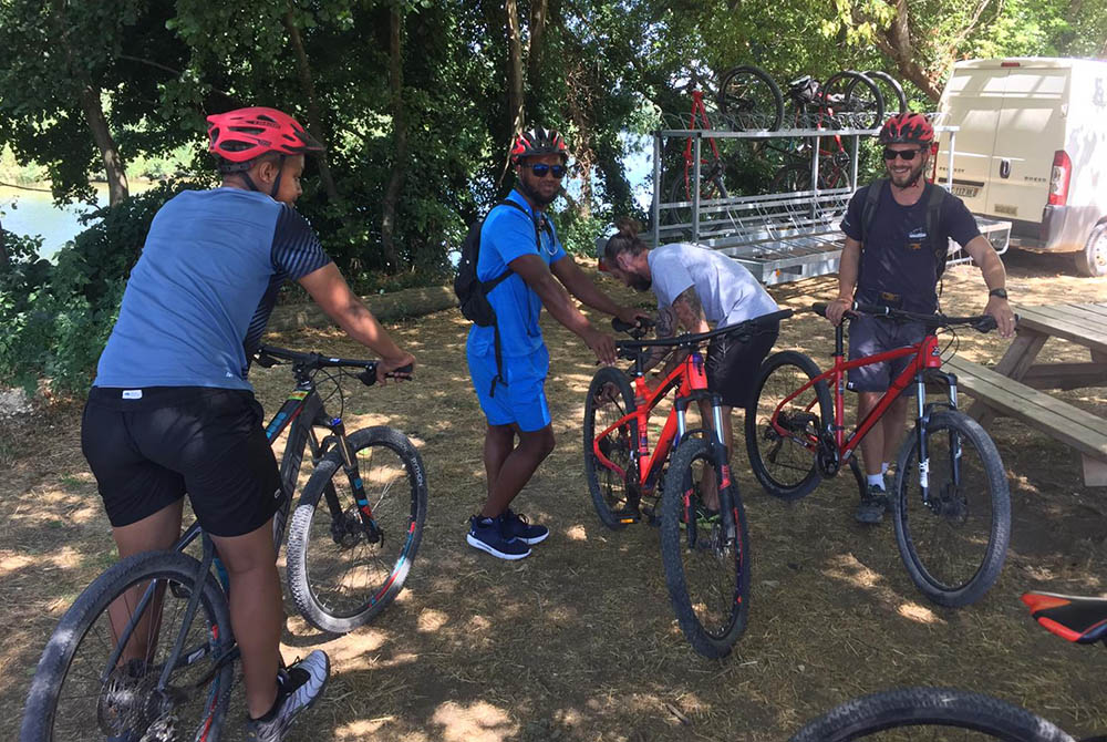 The ACAY team in France participates in a teambuilding activity. The ACAY Second Chance program began to be replicated in France in 2014, adapted for the French youth detention system. (Courtesy of ACAY France)