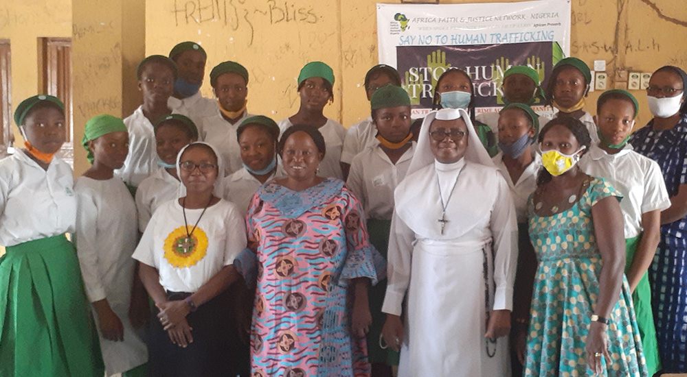 Sr. Mary Rosanna Emenusiobi with some of the students in the Government Girls Science Secondary School (Courtesy of Teresa Anyabuike)