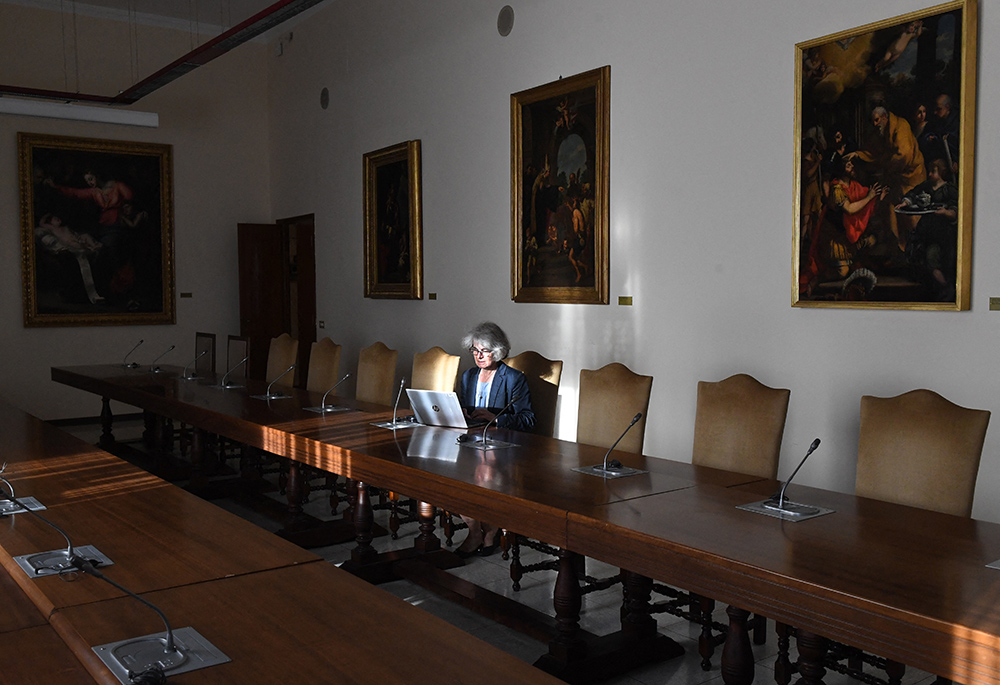 Xavière Sr. Nathalie Becquart at the General Secretariat of the Synod of Bishops Sept. 27, 2021, at the Vatican (AP/Sipa USA/Abaca/Erice Vandeville)