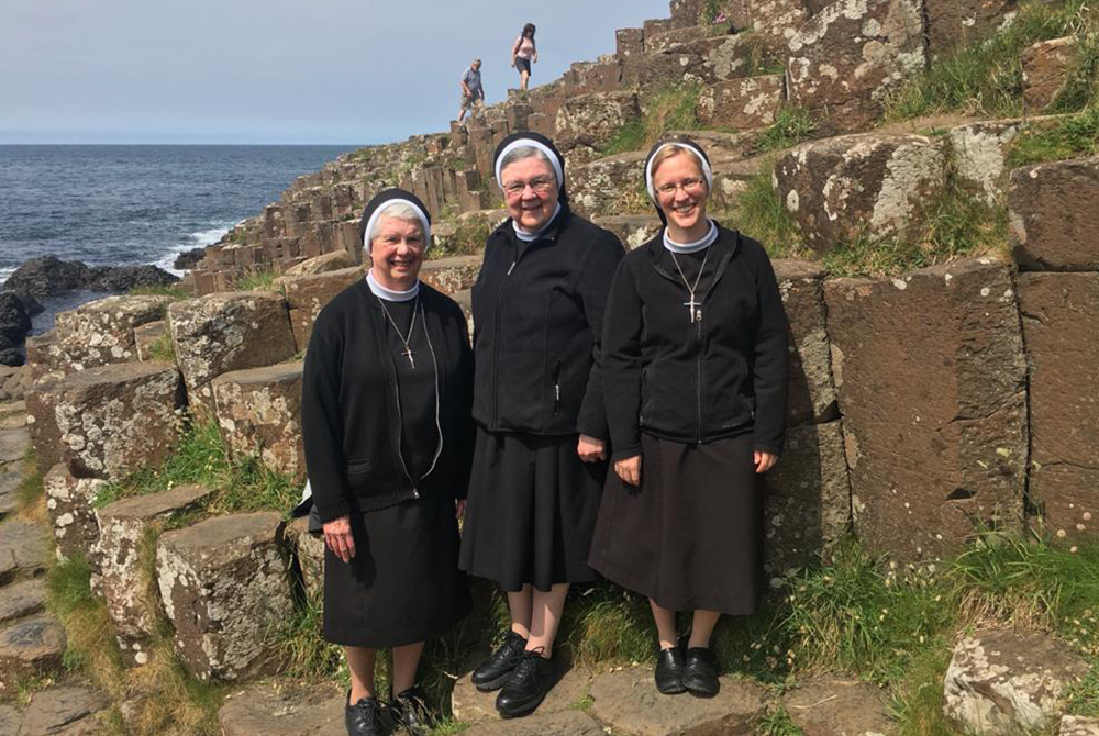 ASCJ Sisters at Giant's Causeway in Ireland Sisters of the Apostles of the Sacred Heart of Jesus are pictured at the Giant's Causeway in Ireland. From left: Srs. Shawn Lyons, M. Clare Millea and the author, Kathryn Press (Courtesy of Kathryn Press)