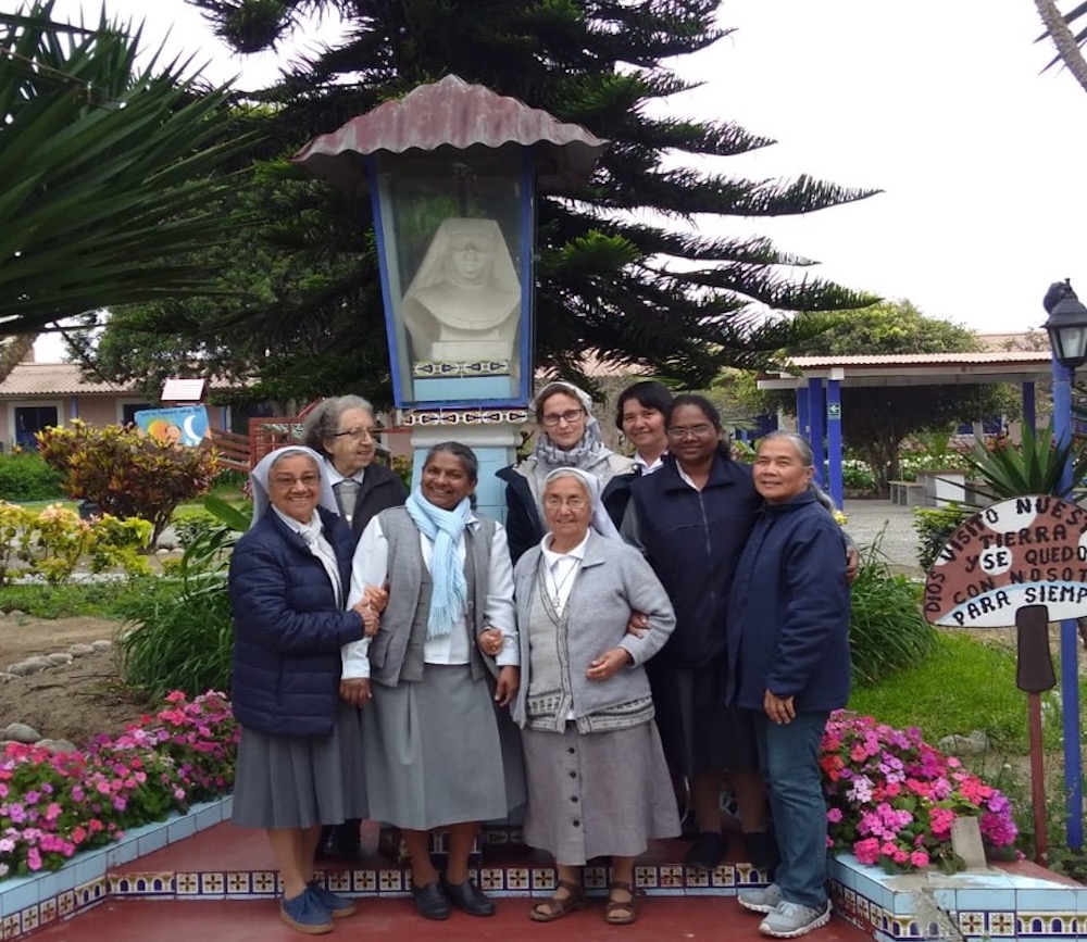 Sr. Hilda Bernath, second from right in second line, on her first visit with her Franciscan Missionaries of Mary sisters in the Ancon District of northern Lima, Peru. The sisters work with women and children in the village and are here visiting a shrine t