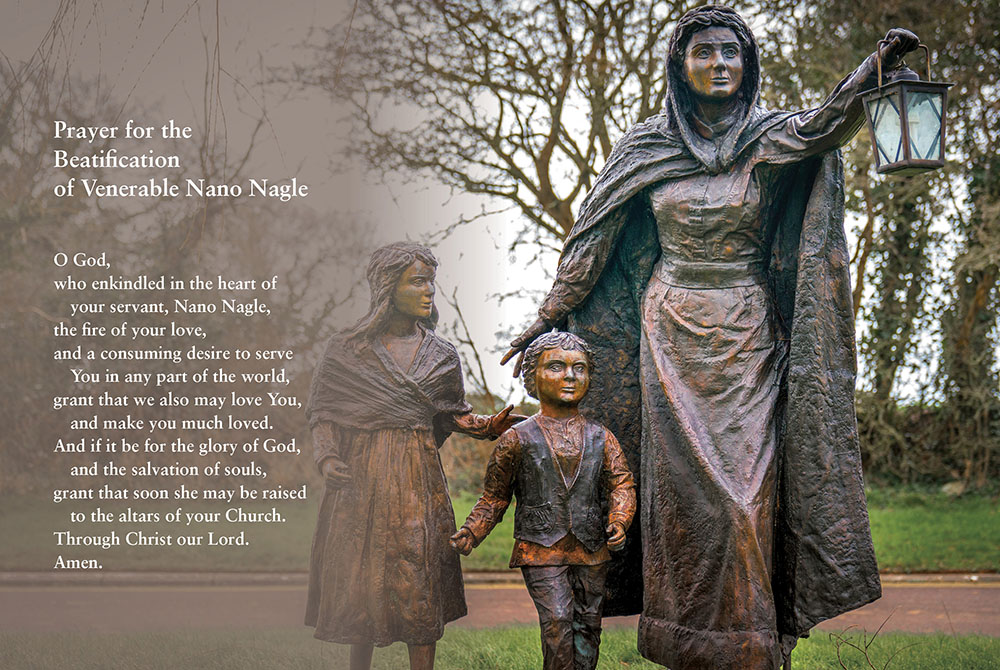 Prayer for the canonization of Nano Nagle with sculpture by Annette McCormack, located at Nano's birthplace in Ballygriffin, County Cork (© Liam O'Connell and Messenger Publications.ie) Prayer for the canonization of Nano Nagle with sculpture by Annette McCormack, located at Nano's birthplace in Ballygriffin, County Cork (© Liam O'Connell and Messenger Publications.ie)