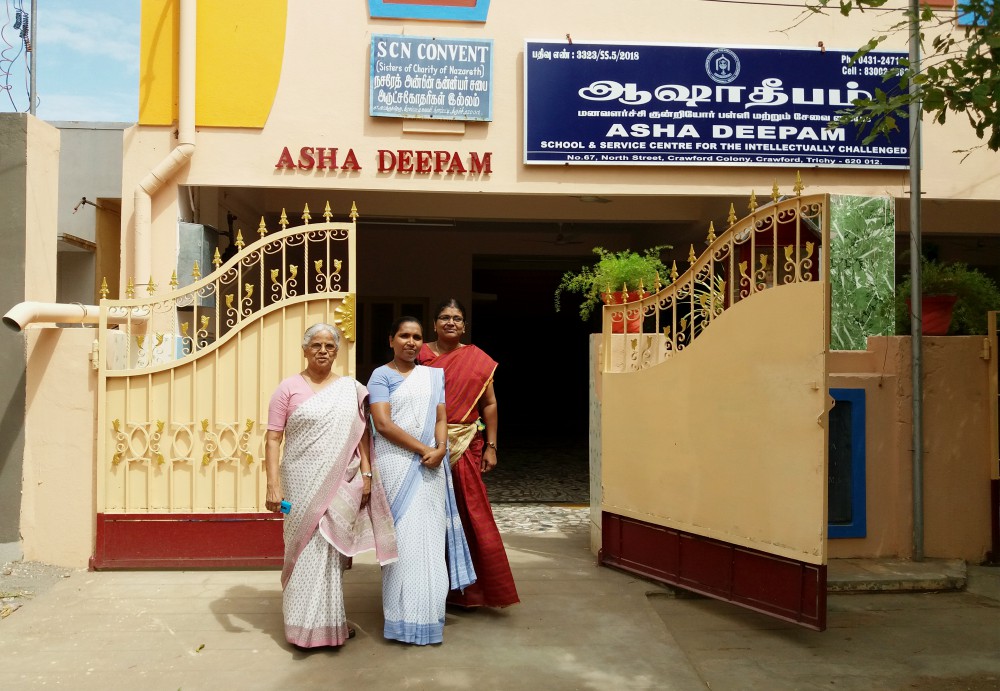 From left: Sr. Rita Puthenkalam, counselor at Asha Deepam and a formator of the Sisters of Charity of Nazareth; Sr. Jansal Pepren, director of Asha Deepam; and Roseline Francis, a senior teacher at Asha Deepam in Trichy, Tamil Nadu, southern India