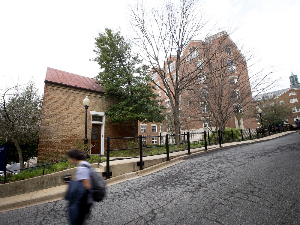 Anne Marie Becraft Hall in 2017, the year it was renamed. The building previously took the name of a Jesuit slaver. (CNS / Tyler Orsburn)