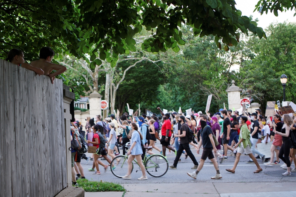 Black Lives Matter demonstrators in St. Louis march against police brutality June 12. (CNS Reuters/Lawrence Bryant)