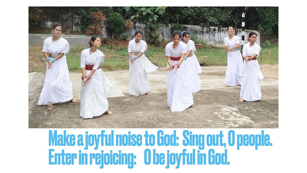 This photo of the Sisters of the Holy Cross in India was used during a Loretto Zoom liturgy to accompany the song "O Be Joyful/Psalm 100" by Marty Haugen. (Courtesy of Sisters of the Holy Cross)