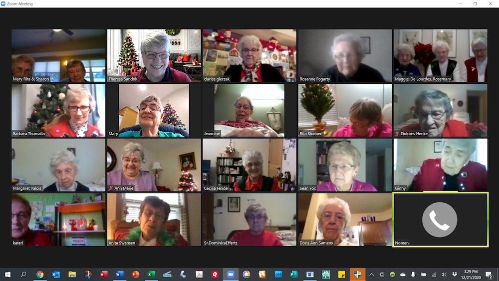 Ladysmith Servite Sisters celebrate a virtual Christmas during a Monday afternoon Servite Sisters online check-in in December 2020. (Servants of Mary of Ladysmith, Wisconsin screenshot)
