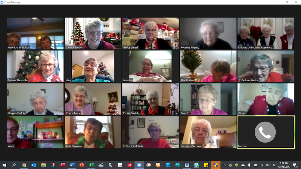 Ladysmith Servite Sisters celebrate a virtual Christmas during a Monday afternoon Servite Sisters online check-in in December 2020. (Servants of Mary of Ladysmith, Wisconsin screenshot) Ladysmith Servite Sisters celebrate a virtual Christmas during a Monday afternoon Servite Sisters online check-in in December 2020. (Servants of Mary of Ladysmith, Wisconsin screenshot)