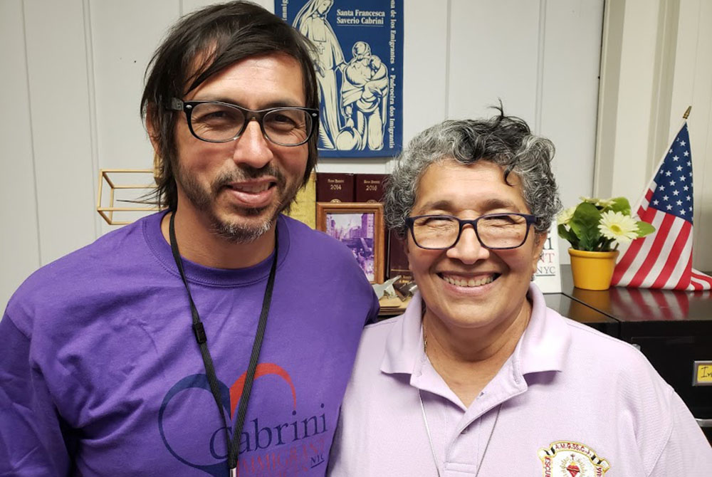 Javier Ramirez Baron, left, Cabrini Immigrant Services executive director, and Sr. Yolanda Flores, a Nicaragua-born member of the Missionary Sisters of the Sacred Heart of Jesus and Cabrini's family program coordinator, in 2019. (GSR photo/Chris Herlinger