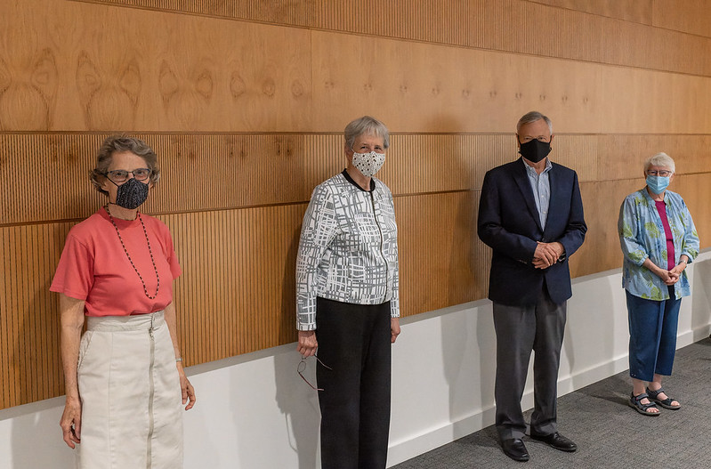 From left: Sr. Judi Morin, canonical co-leader of the Sisters of St. Ann; Sr. Marie Zarowny, president of the Sisters of St. Ann; Dan Muzyka, board chair and acting CEO of the Royal British Columbia Museum; and Sr. Joyce Harris, canonical co-leader of the