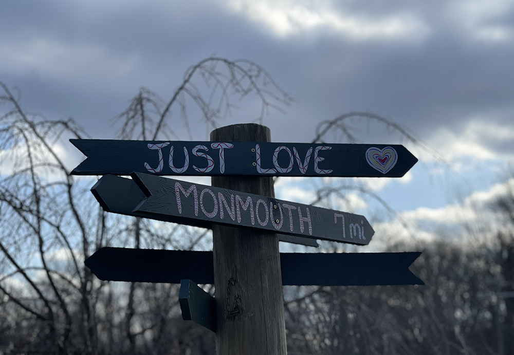 A sign was installed on campus recently, highlighting our students' different home counties. The top marker of "just love" celebrates a well-known phrase of St. Mary Euphrasia that continues to motivate staff and students alike. (Courtesy of Erin Alburtus