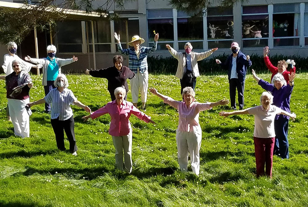 Sisters of Mercy of Burlingame, California, pose for a photo early in the pandemic as part of their congregation's campaign to get migrants out of detention, where they are especially vulnerable to COVID-19. (Courtesy of Sr. Deborah Watson)