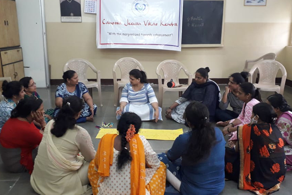 Workshops on creativity and related topics were held once a month from September through February, with the help of a facilitator. Women came to the sisters' social center for them, and received a certificate for participation. (Courtesy of Lavina D'Souza