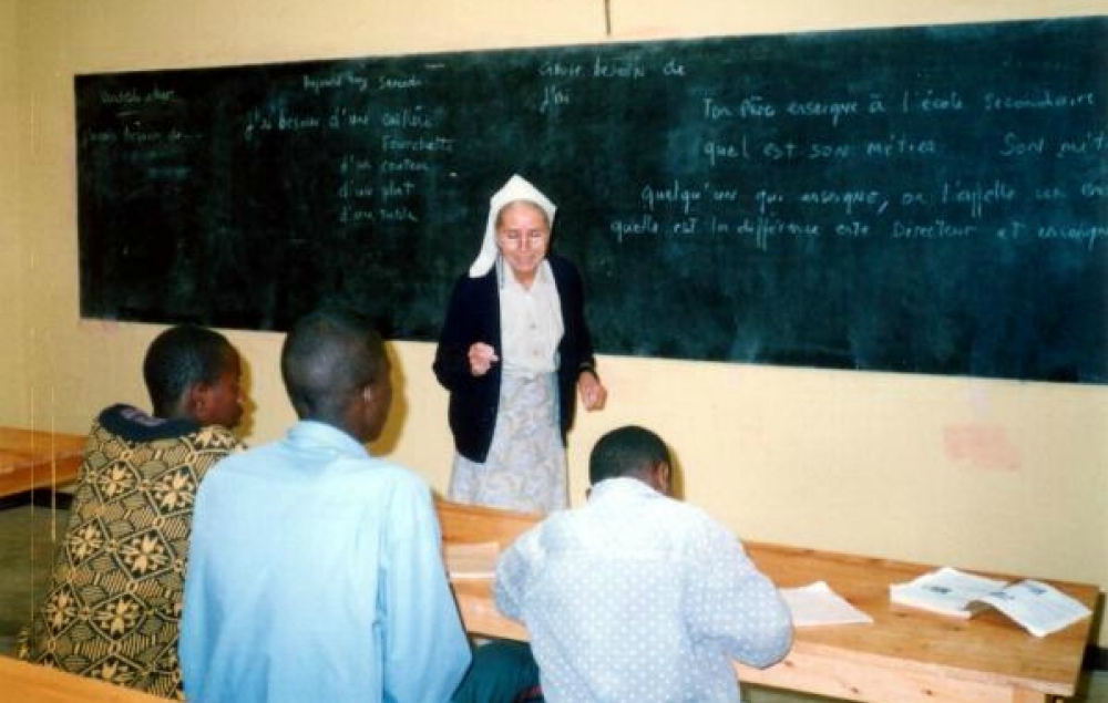 A Sister of St. Vincent de Paul of Lendelede gives instruction to children at the St. Vincent de Paul Children Rehabilitation Center in Musanze, Rwanda. (Aimable Twahirwa)