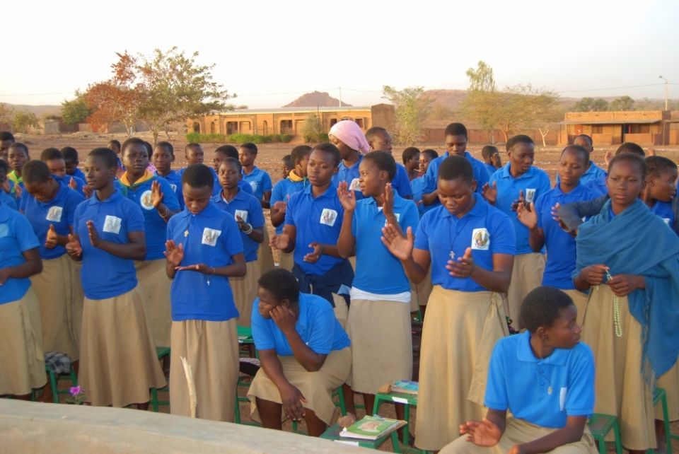 Girls being educated by the Sisters of the Immaculate Conception in Burkina Faso attend a school assembly. (Courtesy of Sr. Marguerite Kankouan)