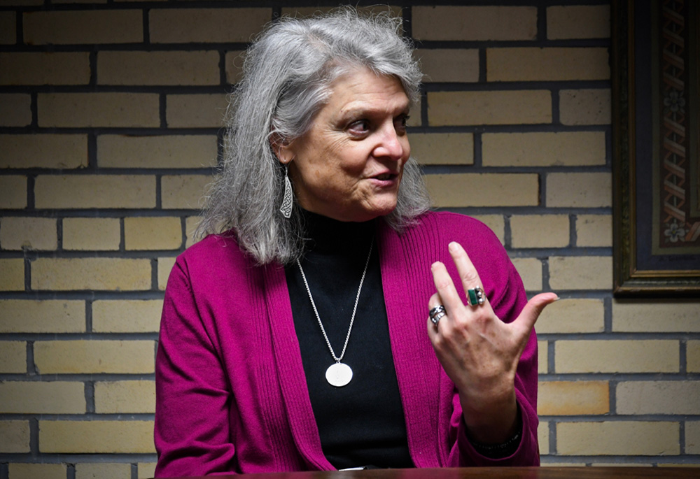 Victory Noll Sr. Ginger Downey, general secretary of the community, talks about the decision to sell the congregation’s motherhouse in Huntington, Indiana. (GSR photo/Dan Stockman)