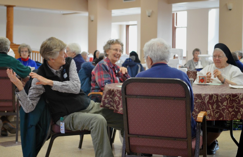 Members of the Poor Handmaids of Jesus Christ converse during a retreat on community-building. (Courtesy of Poor Handmaids of Jesus Christ) Members of the Poor Handmaids of Jesus Christ converse during a retreat on community-building. (Courtesy of Poor Handmaids of Jesus Christ)