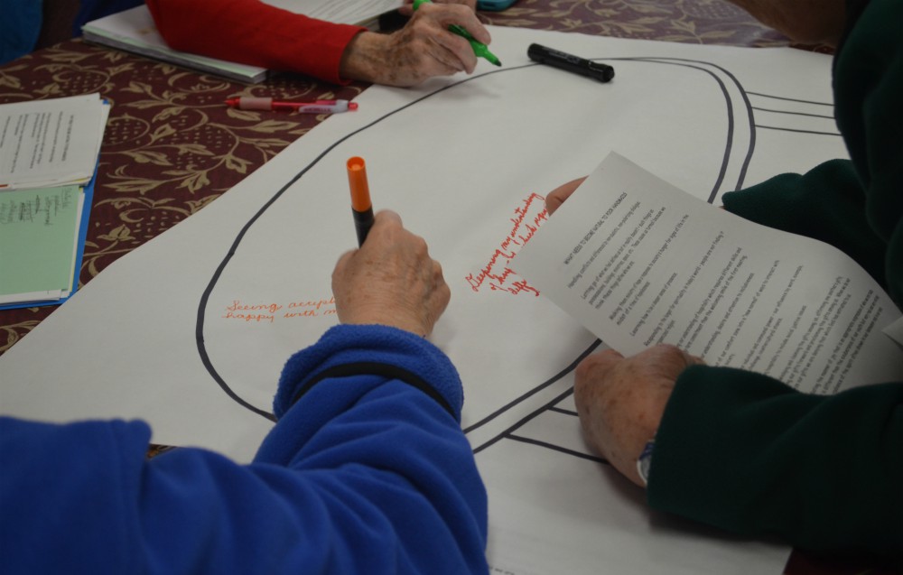 An exercise at a Poor Handmaids of Jesus Christ retreat on community-building (Courtesy of Poor Handmaids of Jesus Christ) An exercise at a Poor Handmaids of Jesus Christ retreat on community-building (Courtesy of Poor Handmaids of Jesus Christ)