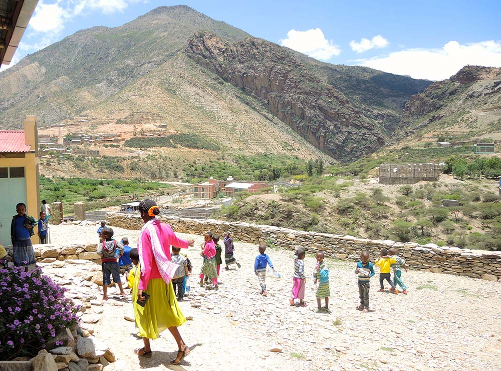 The landscape of Dawhan, Ethiopia, is seen beyond the Catholic kindergarten in 2016. (GSR photo/Melanie Lidman)