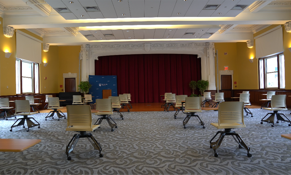 Emmanuel College's auditorium will be one of the unconventional spaces the college uses for classes when 60% of its students return to campus next semester. (Courtesy of Emmanuel College)