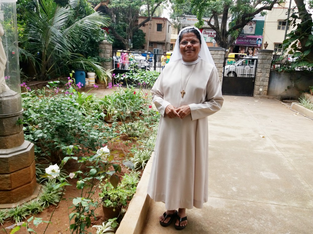 Sr. Gracy Vadakara on the campus of the Daughters of the Church convent in Bengaluru, Southern India (Philip Mathew)