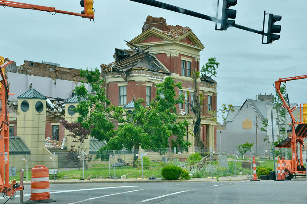 What is left of the Graves County Courthouse in downtown Mayfield, Kentucky, on May 23 (GSR photo/Dan Stockman)