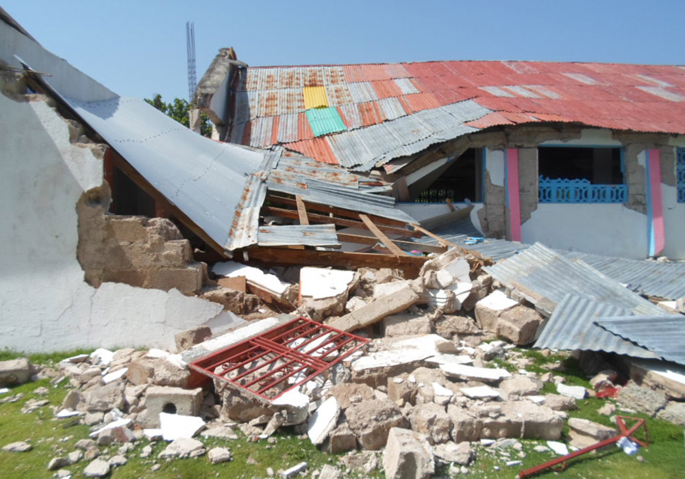 The collapsed church in Toirac, Haiti, where 20 people perished during the Aug. 14 earthquake. (Courtesy of the Missionary Sisters of the Immaculate Heart of Mary)