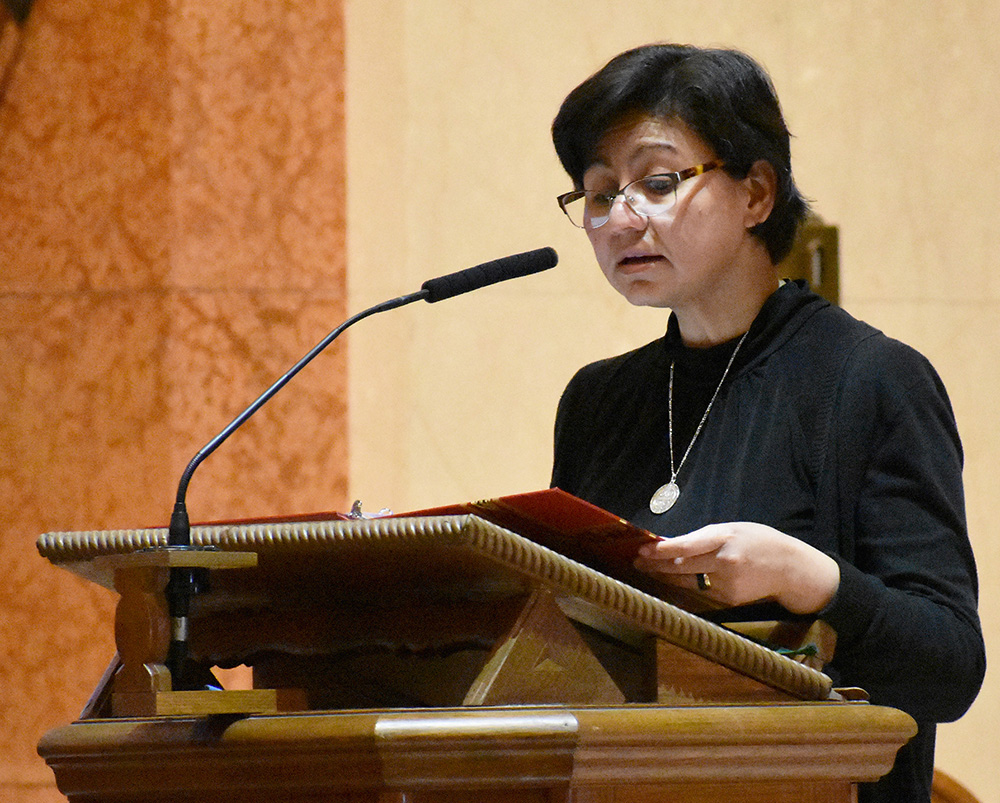 Sr. Helga Leija cantors April 15 during Good Friday liturgy at St. Scholastica Chapel in Mount St. Scholastica Monastery in Atchison, Kansas. (Courtesy of the Benedictine Sisters of Mount St. Scholastica/Julie Ferraro)