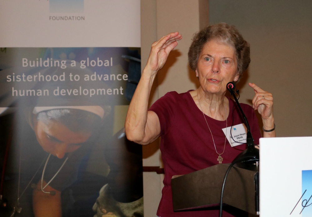 Sr. Joyce Meyer, international liaison for GSR and a member of the Hilton Foundation's board of directors, addresses the Oct. 23-25 Conrad N. Hilton Foundation convening in Lusaka, Zambia. (GSR photo / Doreen Ajiambo) Sr. Joyce Meyer, international liaison for GSR and a member of the Hilton Foundation's board of directors, addresses the Oct. 23-25 Conrad N. Hilton Foundation convening in Lusaka, Zambia. (GSR photo / Doreen Ajiambo)
