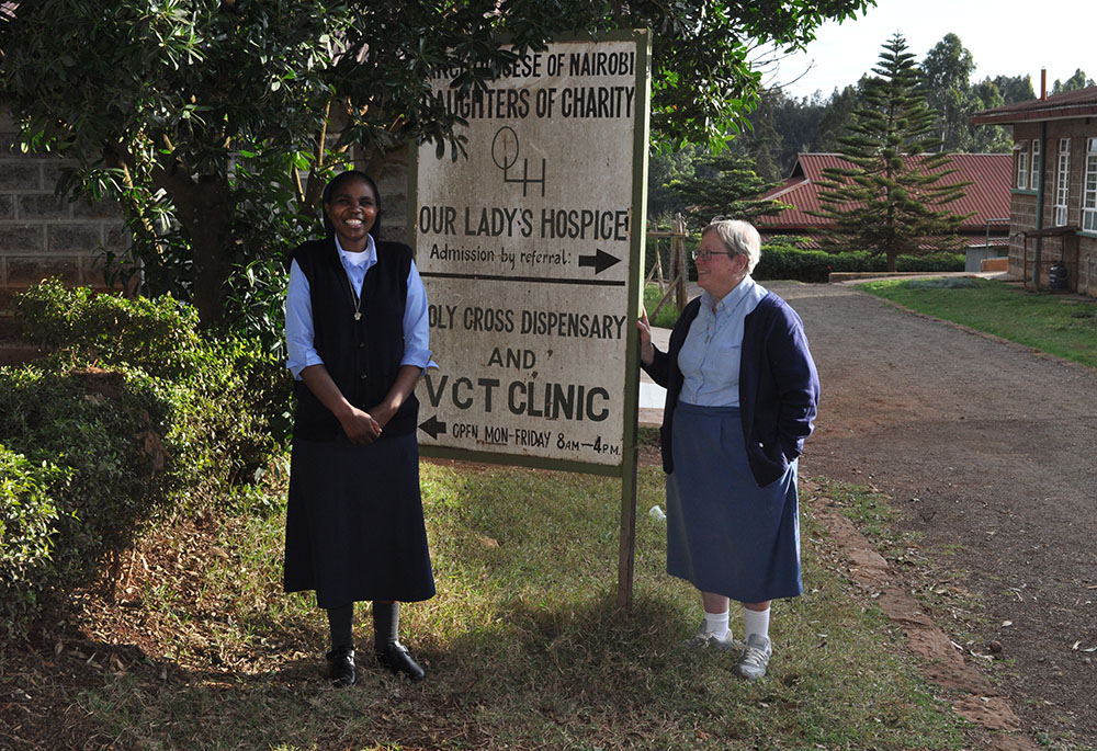 Sr. Mary Mukui and Sr. Deborah Mallott of the Daughters of Charity of St Vincent De Paul outside Our Lady's Hospice, in Thigio, Kenya. The Daughters of Charity opened the hospice in 2010; it has provided palliative care to 568 patients. (Lourine Oluoch)