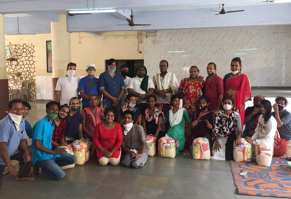 After a shared meal at the Canossa campus in Mumbai, India, transgender guests receive provisions to support them during the pandemic. (Provided photo)