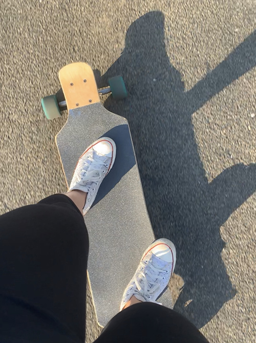 I have a bike in New York City, and I keep my longboard in Connecticut, but I miss riding it to my university every day. During the Easter break, I got to ride around my neighborhood and with my friends. (Celina Kim Chapman)