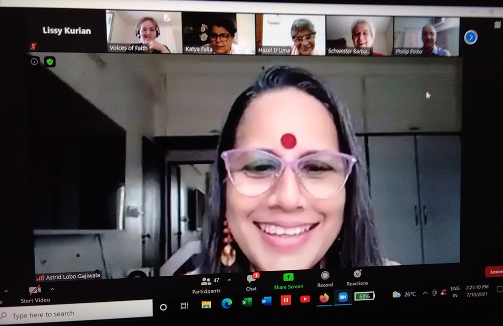 Astrid Lobo Gajiwala, a lay theologian, moderates an international webinar organized July 10 to discuss the findings of a study on Indian women religious. (Lissy Maruthanakuzhy) Astrid Lobo Gajiwala, a lay theologian, moderates an international webinar organized July 10 to discuss the findings of a study on Indian women religious. (Lissy Maruthanakuzhy)