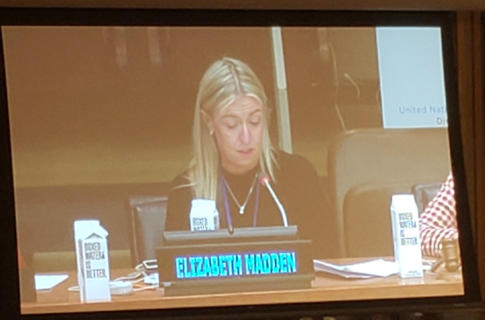 Elizabeth Madden speaks of her experiences with homelessness during United Nations meetings on homelessness and affordable housing in February. (GSR photo / Chris Herlinger) Elizabeth Madden speaks of her experiences with homelessness during United Nations meetings on homelessness and affordable housing in February. (GSR photo / Chris Herlinger)