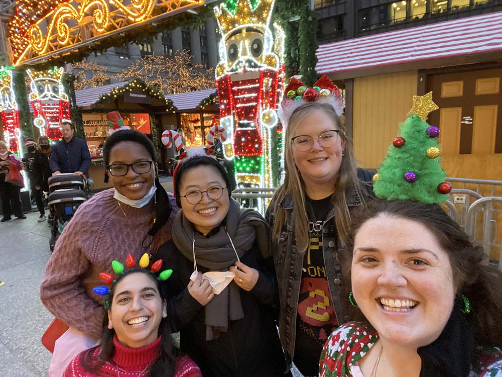 Jane Aseltyne and the sisters she lives with, who are in the Together program at the Catholic Theological Union, visit the Christkindl Market in Chicago last December.