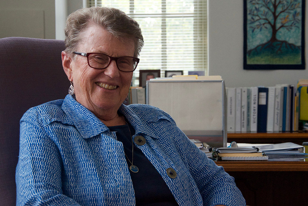 Sr. Jane Herb in her office July 19, 2021, at the Sisters, Servants of the Immaculate Heart of Mary motherhouse in Monroe, Michigan (GSR photo/Dan Stockman)