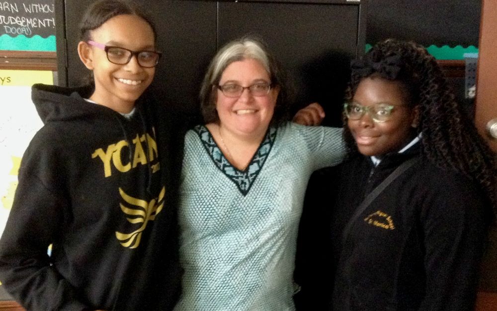 Mercy Sr. Jennifer Wilson with two of her students.