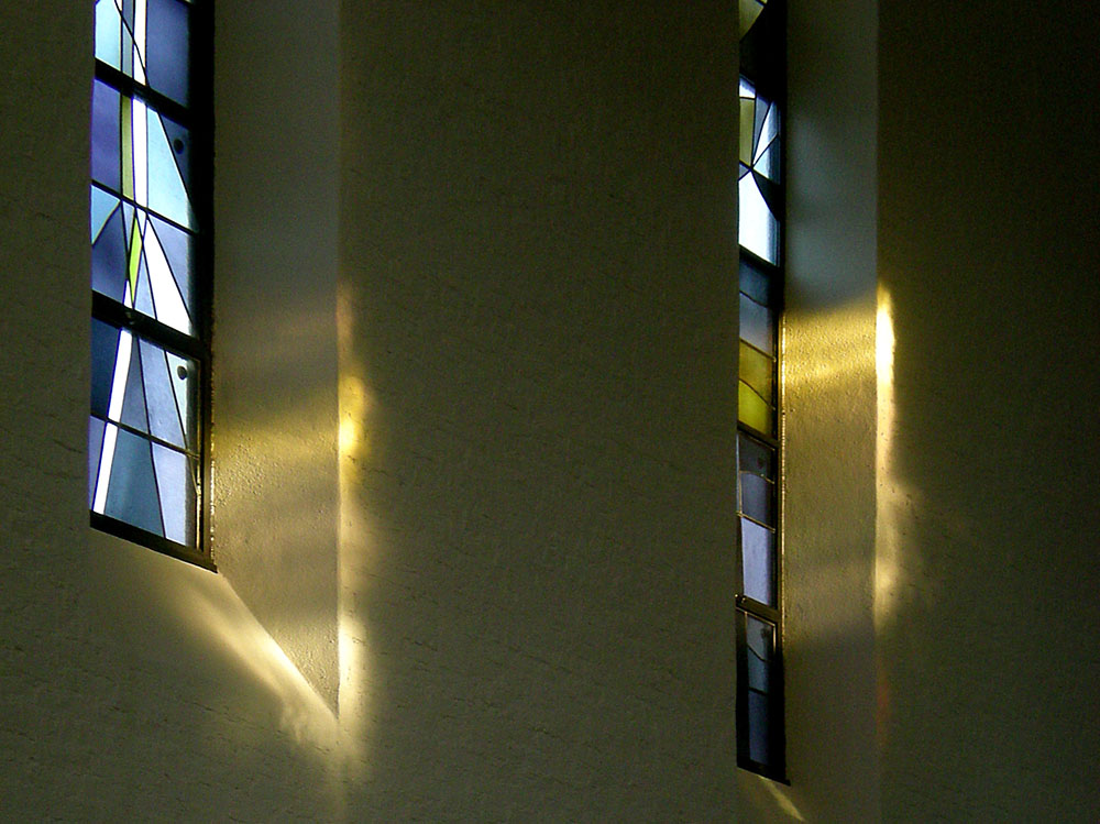 Light comes through stained glass windows at Mount St. Scholastica, a Benedictine monastery in Atchison, Kansas. (Courtesy of Mount St. Scholastica)